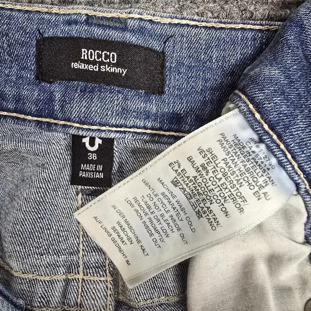 True Religion Rocco Relaxed Skinny Jeans Mens 36x33 Light Wash Stretch Denim